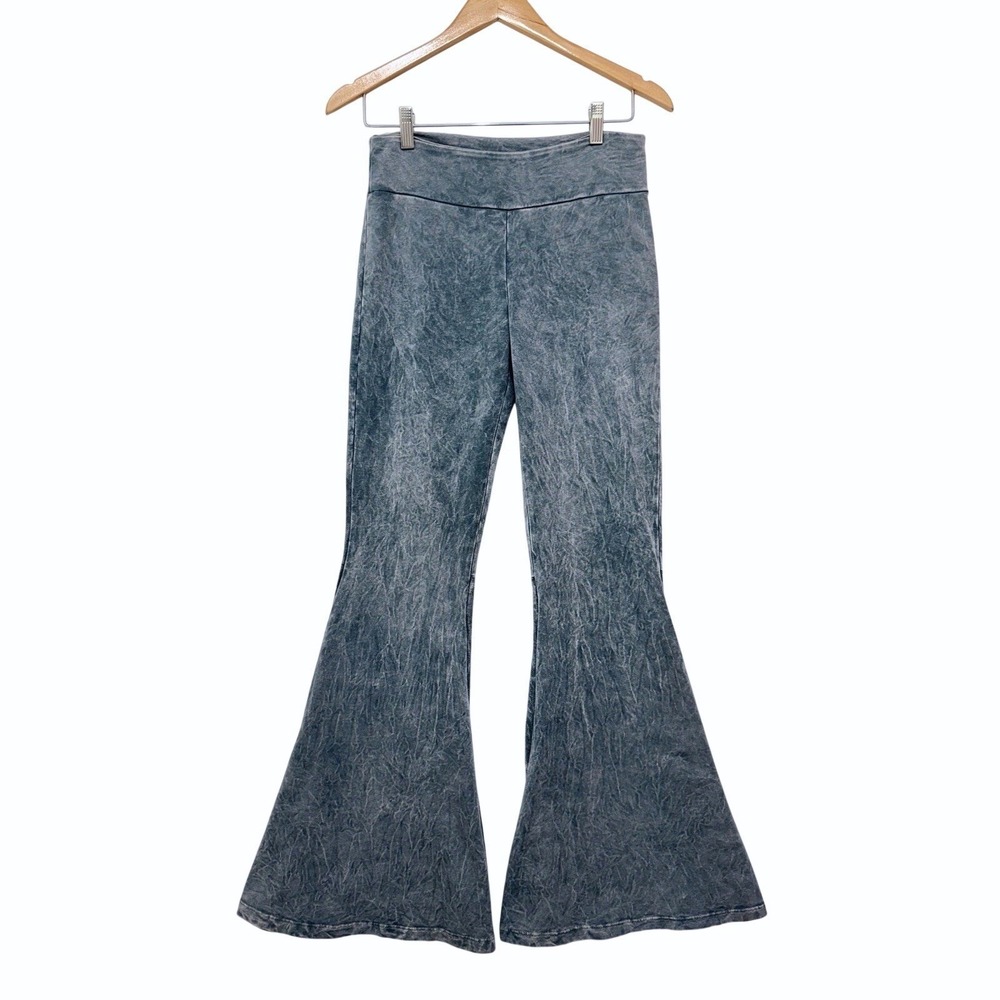 Chatoyant Mineral Wash French Terry Bell Bottoms Pants Blue Gray Large Festival